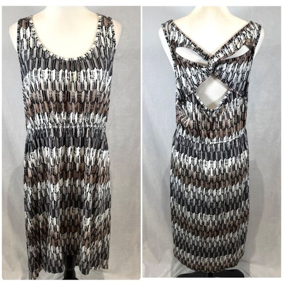 Sonoma mocha gray and white abstract print twisted cutout back dress size XL - Picture 1 of 7